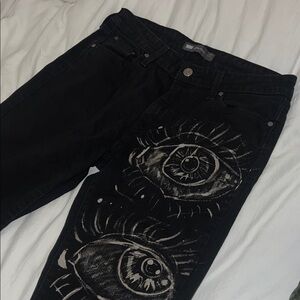 Black Graphic Eye Print Women's Jeans